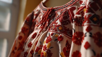 Heritage Embroidery: Timeless Patterns in Close-up Splendor under Warm Studio Light with Motion Blur Effect.