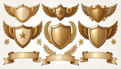 Gold shield emblems and ribbons