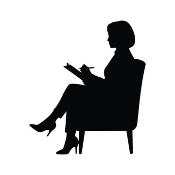 recommend clip art: Silhouette of a professional woman in a chair writing on a clipboard business concept