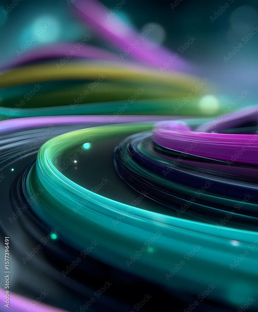 Poster dynamic swirling colorful waves abstract background digital art futuristic environment close-up view