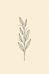 Minimal Botanical Line Art of Elegant Leafy Plant on Soft Beige Background