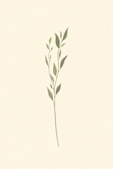 Minimal Botanical Line Art of Elegant Leafy Plant on Soft Beige Background