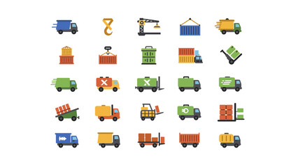 Diverse Logistics and Transportation Icons A Comprehensive Set for Supply Chain, Delivery, and Freight Management Visualizations