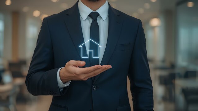 Businessman Presenting Smart Home Icon - Powered by Adobe