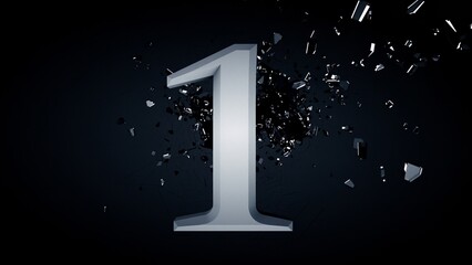 Number 1 Exploding in Dark 3D | Countdown Shatter Typography