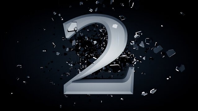 Number 2 Exploding in Dark 3D | Countdown Shatter Typography - Powered by Adobe