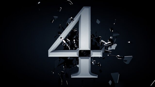 Number 4 Exploding in Dark 3D | Countdown Shatter Typography
