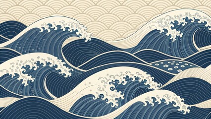 Stylized japanese ocean waves pattern background