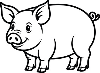 Cute cartoon pig illustration, perfect for children's books or coloring pages.
