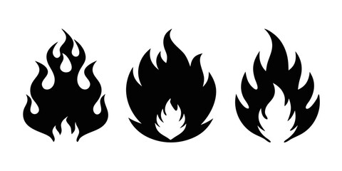Naklejka premium Set of Three Black Flame Silhouettes in Unique Styles, white or transparent background