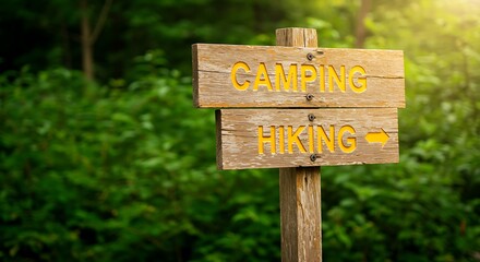 Wooden Signpost Guiding Hikers and Campers to Outdoor Adventures