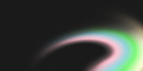 Arc softly glowing with pastel pink, blue, green, and beige on a dark grainy canvas