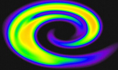Spiral vivid with yellow, green, blue, and purple emanating from a dark expanse