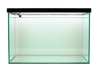 Empty glass aquarium tank with led light isolated on transparent background