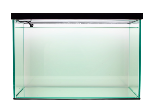 Empty glass aquarium tank with led light isolated on transparent background