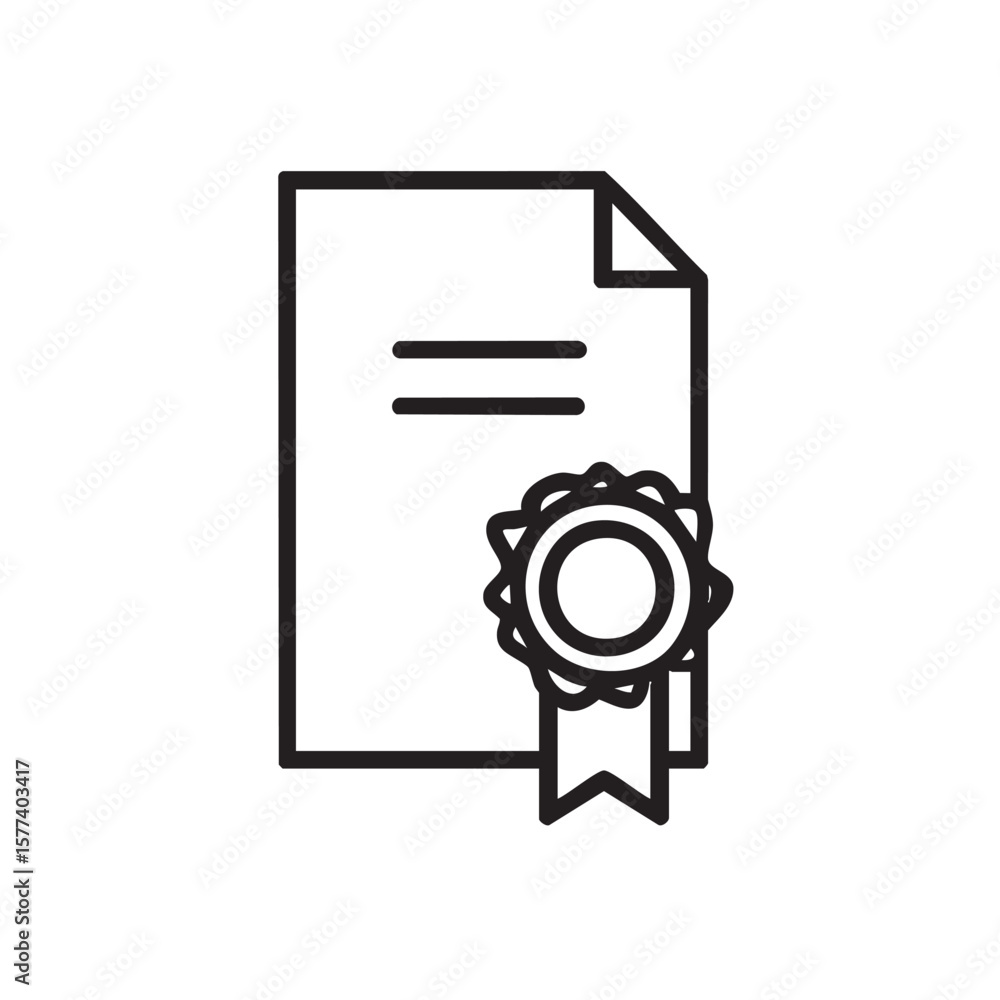 Poster a simple outline icon of a document with a seal and ribbon.