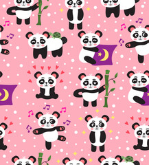Cute pandas pattern on a light pink background.