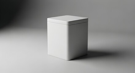 Minimalist white box with lid on a gray background for product mockup or design