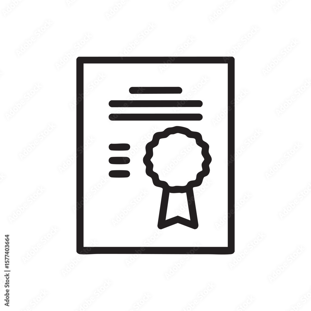 Poster a simple outline icon of a document with a seal.