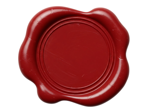 Red wax seal with blank center for customization isolated on transparent background