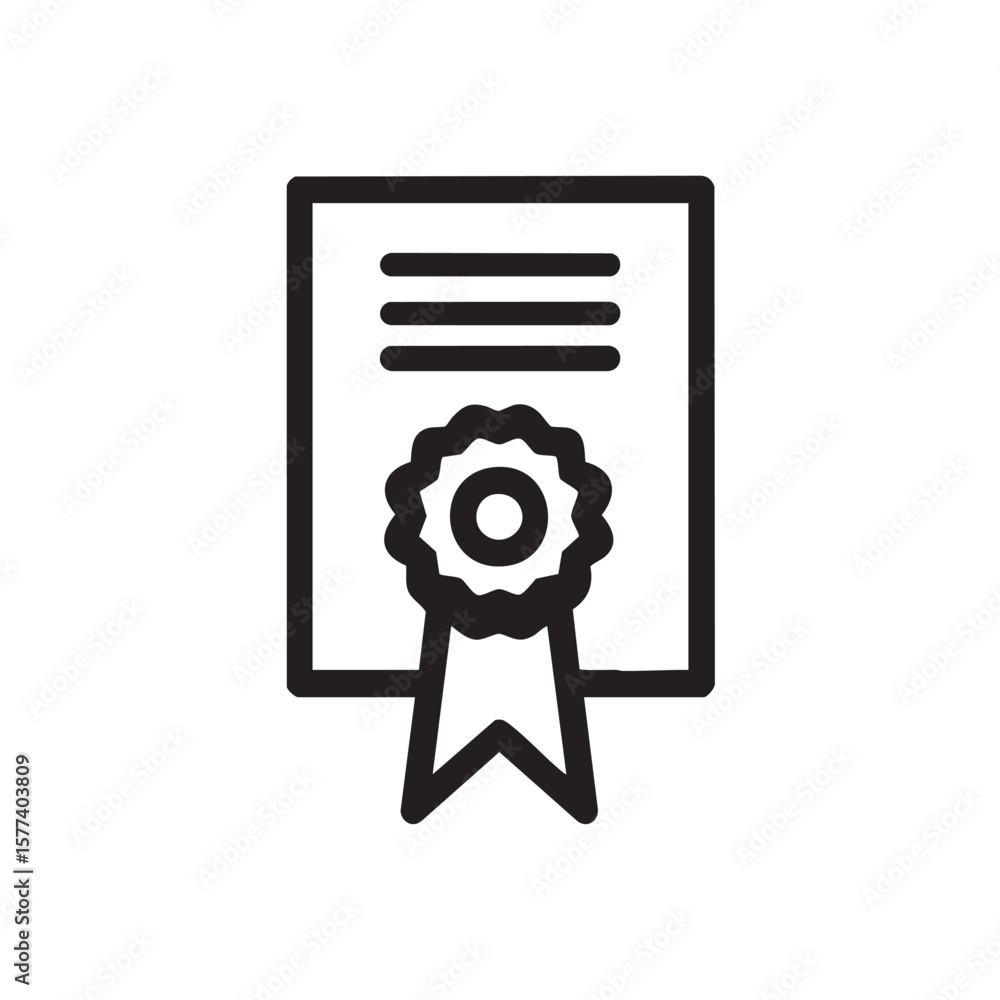 Poster a simple outline icon of a document with a seal.