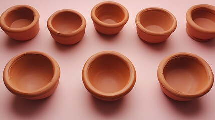 Terracotta Pots Collection Small Clay Bowls Pink Background