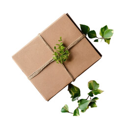 hands holding red gift box with blank card for Valentin isolated on transparent background.