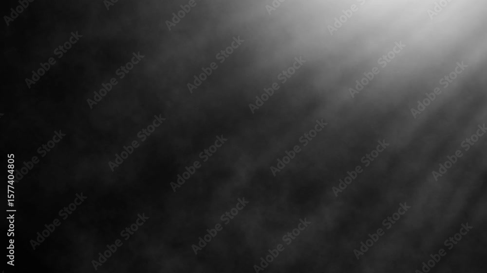 Poster loopable smoke illuminated by light rays on black background for video overlay and compositing effec