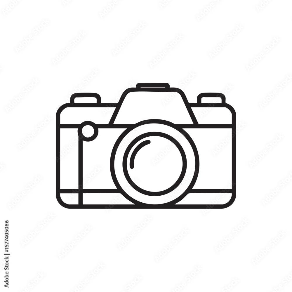 Poster an outline icon of a camera with a large lens.