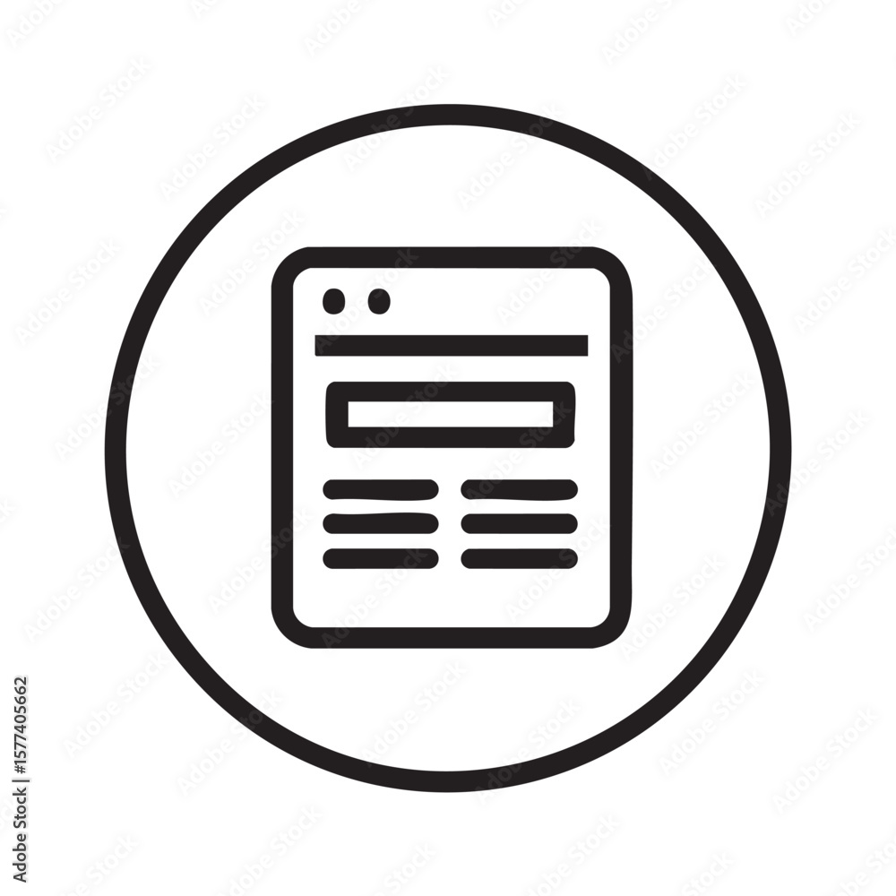 Poster a minimalist line drawing of a browser window in a circle.