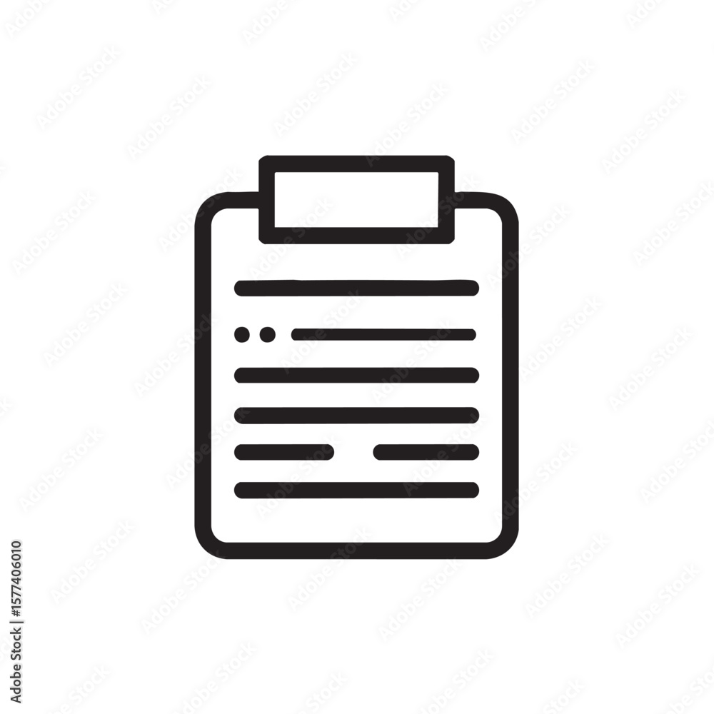 Poster a minimalist line drawing of a clipboard with lines of text.