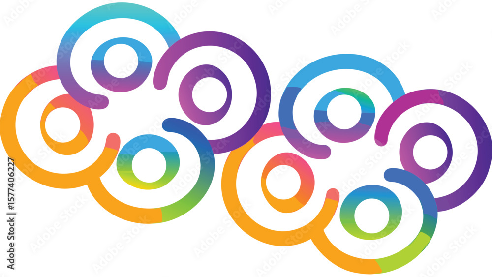 Poster abstract arrangement of colorful concentric circles with a white background in a playful design styl