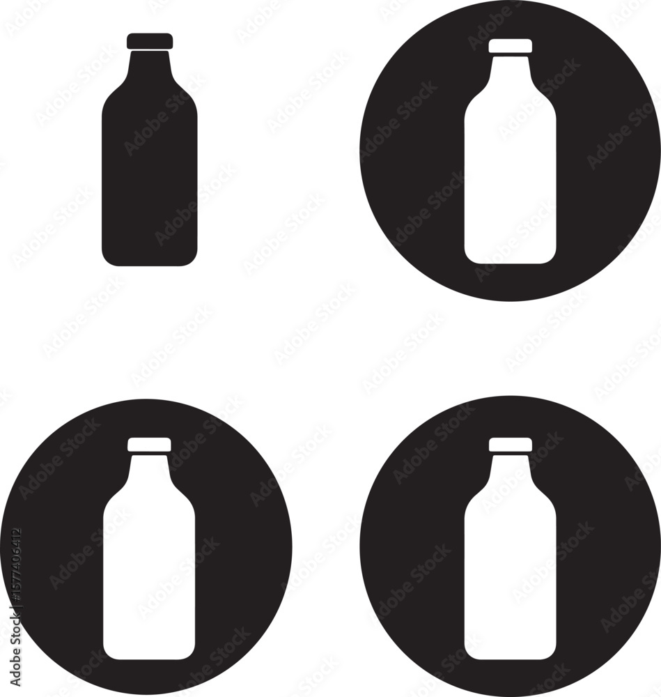 Poster simple black and white bottle icons in various formats for design and branding