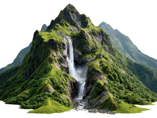 Majestic Waterfall Cascade: A breathtaking vista of nature's splendor, capturing a cascading waterfall plunging down a verdant mountain slope, a testament to the raw.