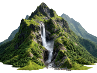 Majestic Waterfall Cascade: A breathtaking vista of nature's splendor, capturing a cascading waterfall plunging down a verdant mountain slope, a testament to the raw.