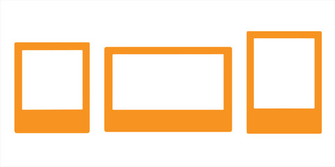 Blank photo frame icons in orange color showing square, landscape, and portrait orientations on white background for media and gallery design concepts vector illustration

