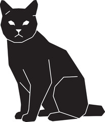 Simple black cat illustration in geometric style on white background sitting calmly.
