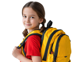 Backpack Joy: A youthful girl, with a vibrant backpack, embodies the spirit of youthful anticipation and scholastic eagerness. This image offers a glimpse into the everyday world of learning.
