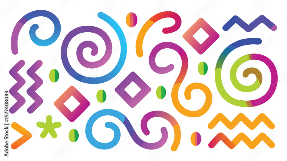 Poster colorful abstract background with circles squiggles and crosses in a playful arrangement design