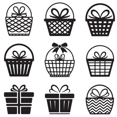 BLACK vector DIFFERENT STYLE gift basket silhouette	