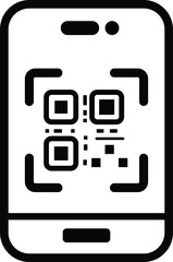 QR code scan icon with smartphone. Mobile phone scanning qr-code vector illustration. Hand holding a phone with scanner symbol
