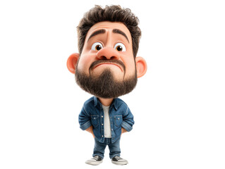 Character Study: A stylized character with exaggerated features and expressive eyes, dressed casually.