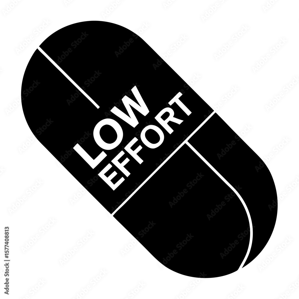 Poster simple black pill shape with minimalist text on a white background