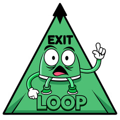 Green triangle shape with an arrow indicating exiting a loop on a white background
