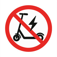 No electric scooter allowed icon, with red prohibition sign and lightning bolt symbol isolated on white background for transportation restriction concept vector illustration

