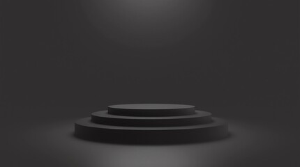Obraz premium Black pedestal or podium display with fabric platform concept on dark background. Blank shelf stand for showing product. 3D rendering