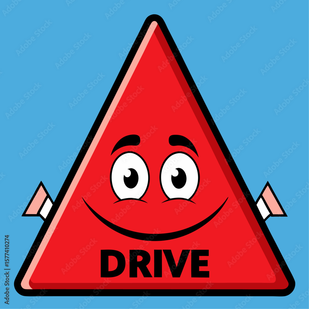 Poster bold red triangle icon with subtle text indicating drive below