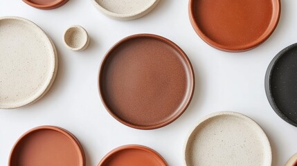 Collection of Round Clay Plates in Various Colors and Textures