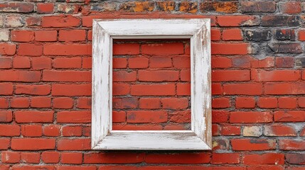 Empty White Frame on Red Brick Wall with Rustic Texture