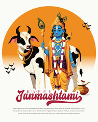 Fototapeta premium Happy Krishna Janmashtami celebration Indian festival social media post banner poster